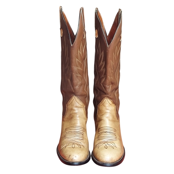 Sanders Vintage Two Tone Brown Leather Handcrafted Western Boots Women's - Picture 3 of 16